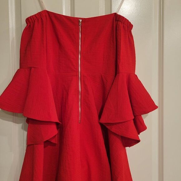 J.O.A. Red Bell Sleeve Off The Shoulder Dress size XS - Picture 5 of 9